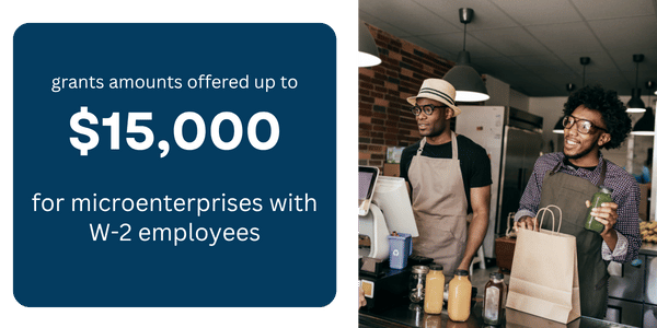 Up to $15,000 for eligible microenterprises with W-2 employees